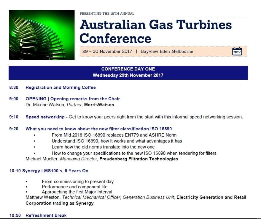 Australian gas turbine conference 2017
